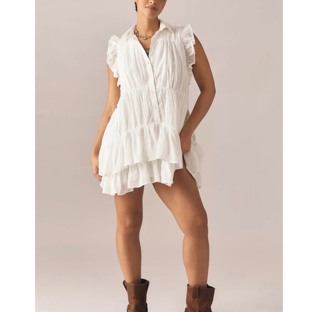 Anthropologie White Ruffled dress